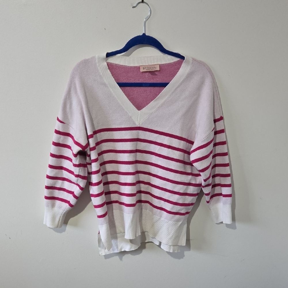 Ladies 1X Philosophy V-Neck Striped Sweater